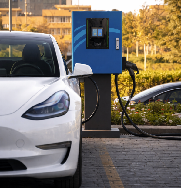EV charging station with modern touchscreen interface